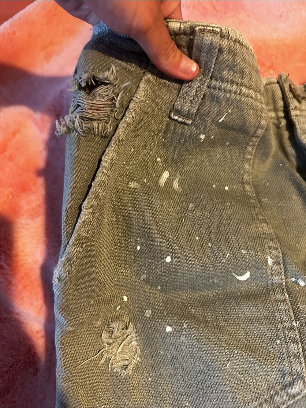 Free People We The Free Khaki Green Distressed Cargo Paint Splat Shorts - Picture 5 of 8